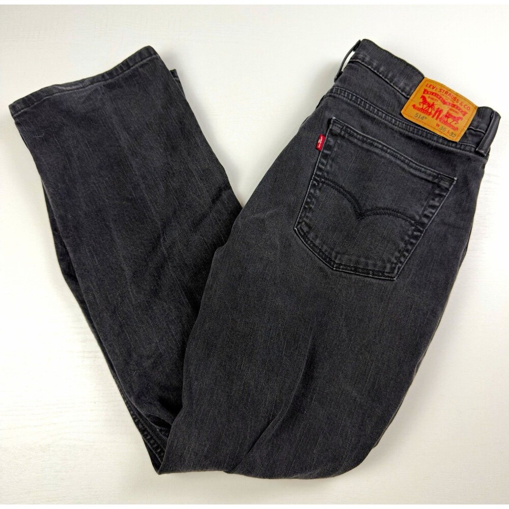 Levi’s 514 Men Straight Fit Jeans 36x32 Measures 35x31.5 Black Charcoal Stretch